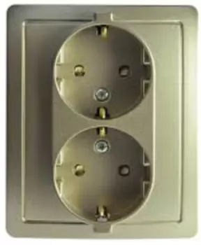 Розетка Simon 1590451-034 двойная с заземлением 2*2Р+Е, с защитными шторками,винт.зажим,16А, 250В,шампань