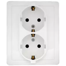 Розетка Simon 1590456-030 двойная с заземлением 2*2Р+Е без шторок, винт.зажим,16А, 250В, белый