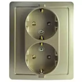 Розетка Simon 1590456-034 двойная с заземлением 2*2Р+Е без шторок, винт.зажим,16А, 250В, шампань