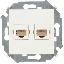 Розетка Simon 1591552-031 компьютерная двойная 2xRJ45 кат.5e (AMP), слоновая кость