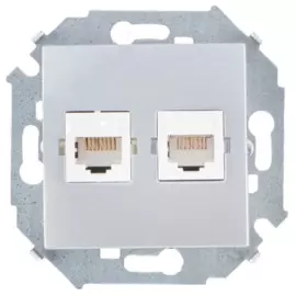 Розетка Simon 1591552-033 компьютерная двойная 2хRJ45 кат.5e (AMP), алюминий
