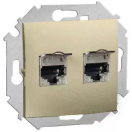 Розетка Simon 1591564-034 компьютерная двойная 2хRJ45 кат.6A (АМР, FTP), шампань