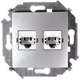 Розетка Simon 1591589-033 Simon 15 Алюминий ТЛФ 2-я RJ11, винт.заж.