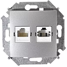 Розетка Simon 1591590-033 Simon 15 Алюминий ТЛФ + комп (RJ11+RJ45 кат.5е)