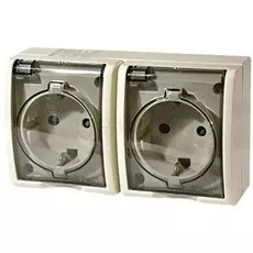 Розетка Simon 1594433-031 Simon 15 Aqua Бежевый 2-я с/з с крышкой наружная,IP54
