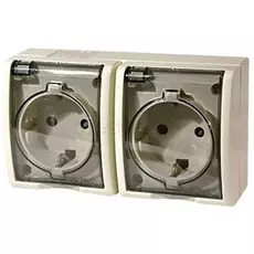 Розетка Simon 1594443-031 Simon 15 Aqua Бежевый 2-я с/з с крышкой с защитными шторками наружная,IP54