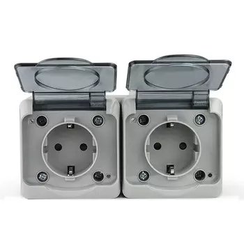 Розетка TOKOV ELECTRIC TKE-NX-R2Z-C06T-IP54 2-м ОП Nix 16А IP54 250В с заземл. с прозр. крышкой сер