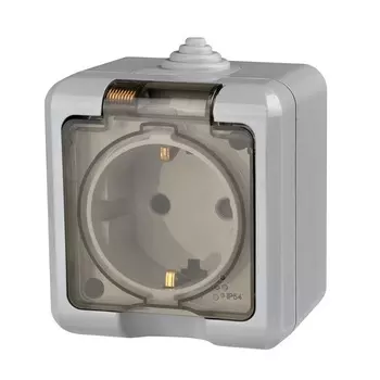 Розетка TOKOV ELECTRIC TKL-DT-R1Z-C06T-IP54 1-м ОП Dita 16А IP54 250В с заземл. с прозр. крышкой сер