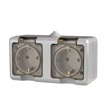 Розетка TOKOV ELECTRIC TKL-DT-R2Z-C06T-IP54 2-м ОП Dita 16А IP54 250В с заземл. с прозр. крышкой сер