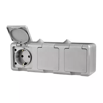 Розетка TOKOV ELECTRIC TKL-DT-R3Z-C06-IP54 3-м ОП Dita 16А IP54 250В с заземл. с сер. крышкой сер