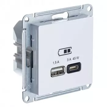 Розетка USB Systeme Electric ATN000129 AtlasDesign A + тип-C 45Вт высокоскор.заряд. QC, PD, механизм, Белый