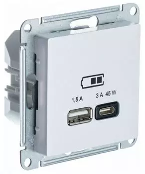 Розетка USB Systeme Electric ATN000429 AtlasDesign A + тип-C 45Вт высокоскор.заряд. QC,PD, механизм, Жемчуг