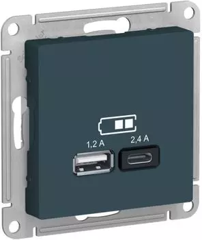 Розетка USB Systeme Electric ATN000839 AtlasDesign А+С, 5В/2,4 А, 2х5В/1,2 А, механизм, Изумруд