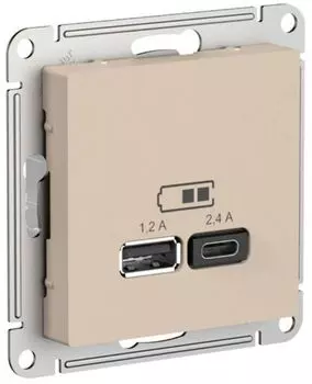 Розетка USB Systeme Electric ATN001239 AtlasDesign A+С, 5В/2,4А, 2х5В/1,2А, механизм, Песочный