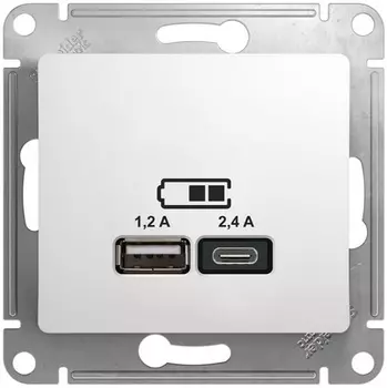 Розетка USB Systeme Electric GSL000139 Glossa А+С, 5В/2,4 А, 2х5В/1,2 А, механизм, белая