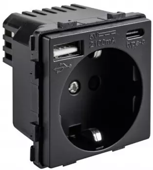 Розетка в рамку Sibling Powersocket-1PB(USB/C) с USB-портами и Type-C черная