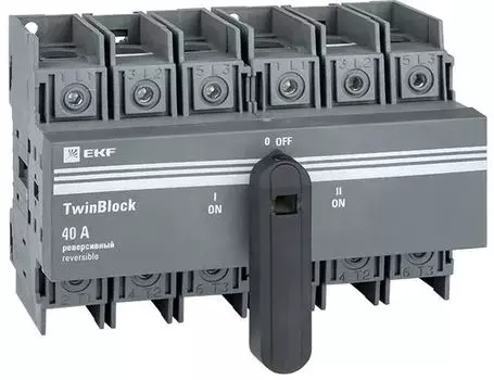 Рубильник EKF tb-s-40-3p-rev 40A 3P реверсивный c рукояткой для прямой установки TwinBlock