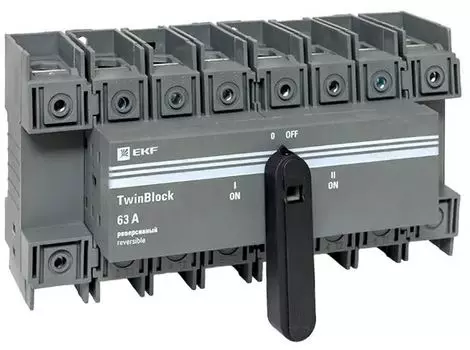 Рубильник EKF tb-s-63-4p-rev 63A 4P реверсивный c рукояткой для прямой установки TwinBlock