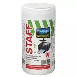 Салфетки BRAUBERG 511518 для экранов всех типов и пластика универсальные, 13х15 см, Staff, туба 100 шт., влажные