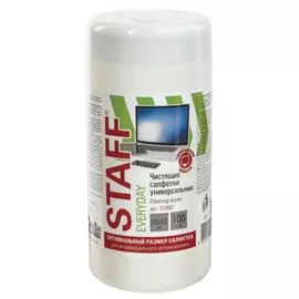 Салфетки BRAUBERG 512657 для экранов, стекол и пластика универсальные, 10х12 см, Staff, туба 100 шт., влажные