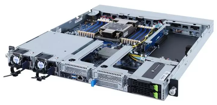 Серверная платформа 1U GIGABYTE E162-220 (LGA4189, C621A, 16*DDR4 (3200), 2*2.5" SAS/SATA/NVMe HS, 3*M.2, 3*PCIE, Glan, 2*800W, miniDp, 2*USB 3.0)