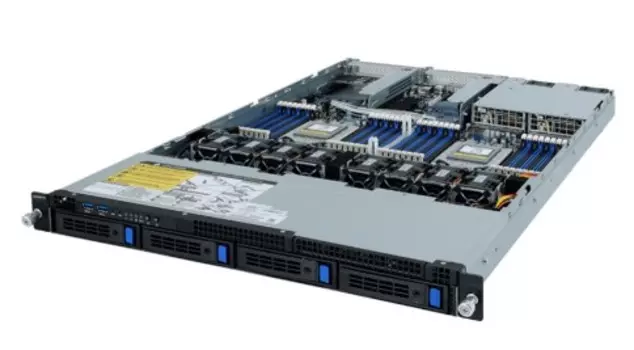 Серверная платформа 1U GIGABYTE R182-Z90 (2*SP3, 32*DDR4 (3200), 4*2,5" SATA/SAS HS, 2*PCIe, M.2, 1200W 80+ Platinum, 2*USB 3.0, VGA)