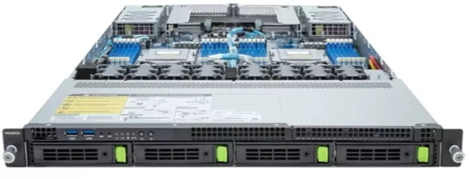 Серверная платформа 1U GIGABYTE R183-Z90-AAV1 (2*SP5, 24*DDR5 (4800), 4*3,5"/2,5" NVMe/SATA/SAS, 3*M.2, 4*PCIe, 1600W 80+ Titanium, 2*USB 3.2, Mini-DP