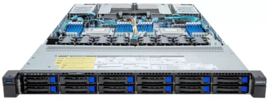 Серверная платформа 1U GIGABYTE R183-Z92-AAD3 (2*SP5, 24*DDR5 (4800), 12*2,5" SATA/SAS, 3*M.2, 4*PCIe, 1600W 80+, 2*USB 3.2, Mini-DP)