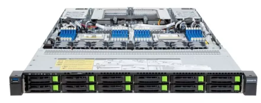 Серверная платформа 1U GIGABYTE R183-Z94-AAD1 (2*SP5, 24*DDR5(4800), 12*2.5" Gen5 NVMe, 3*PCIE, 2*Glan, Mlan, 1600W dual, Mini-DP, 2*USB)