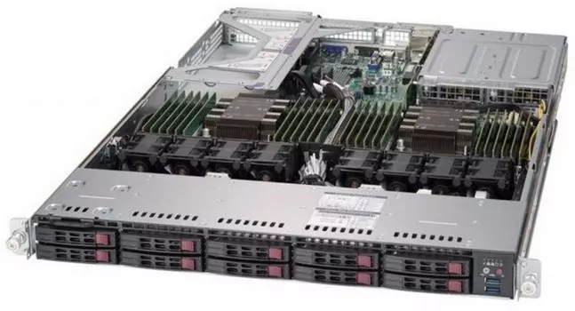 Серверная платформа 1U Supermicro SYS-1029U-TR4T (2*LGA3647, C621, 24*DDR4 (2933), 10*Hot-swap 2.5", 4*PCIE, 4*10Glan, IPMI lan, 2*750W, VGA, 2*USB 3.