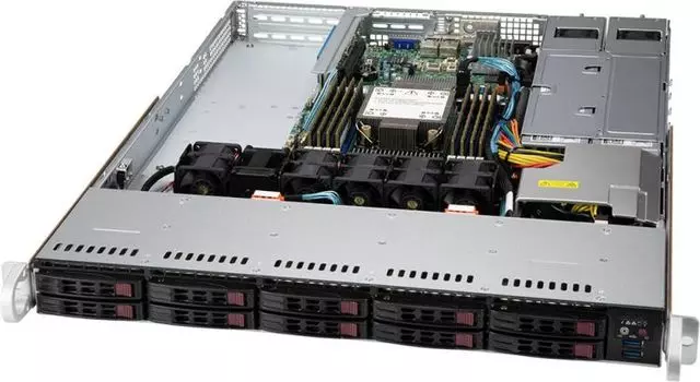 Серверная платформа 1U Supermicro SYS-110P-WTR LGA4189, C621A, 8*DDR4(3200), 10*2.5" SATA, M.2, 3*PCIE, 2*10Glan, VGA, 2*COM, 5*USB 3.2, 2*750W