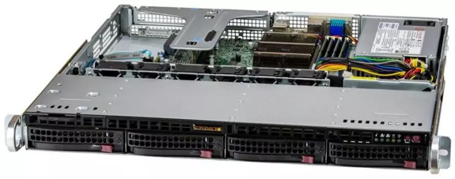 Серверная платформа 1U Supermicro SYS-510T-M LGA1200, 4*DDR4(3200), 4*SATA 6G, 2*PCIE, 2*Glan, 5*USB 3.2, VGA, 2*COM, 350W