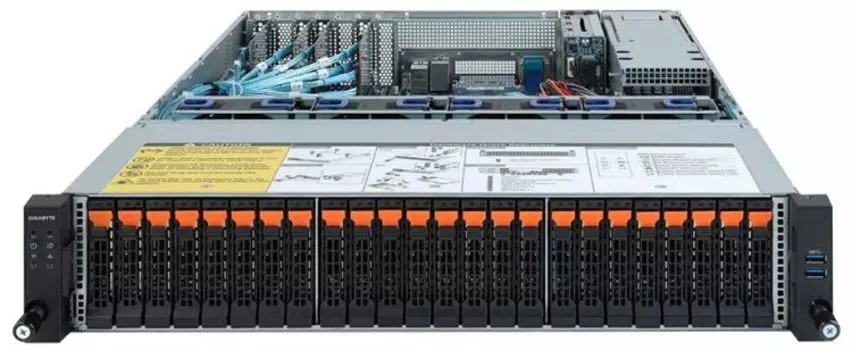 Серверная платформа 2U GIGABYTE R272-Z32 (SP3, 16*DDR4 (3200), 24*2.5" SSD HS, 2*2.5" HDD/SSD HS, 2*M.2, 6*PCIE, VGA, COM, 5*USB 3.0, 2*1200W)
