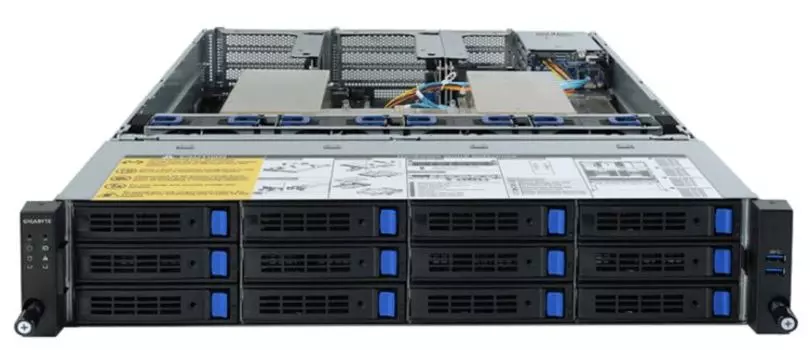 Серверная платформа 2U GIGABYTE R282-Z90 (2*SP3, 32*DDR4 (3200), 12*3.5"/2.5" SATA/SAS HS, 2*2.5" SATA/SAS HS, M.2, 8*PCIE, VGA, 2*USB 3.0, 2*1200W)