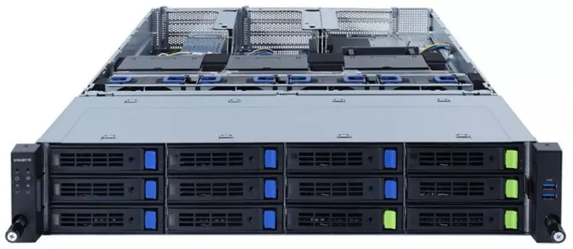 Серверная платформа 2U GIGABYTE R282-Z96 (2*SP3, 32*DDR4 (3200), 4*3.5"/2.5" NVMe/SATA HS, 8*3.5"/2.5" SATA/SAS HS, M.2, 5*PCIE, 2*Glan, Mlan, VGA, 4*