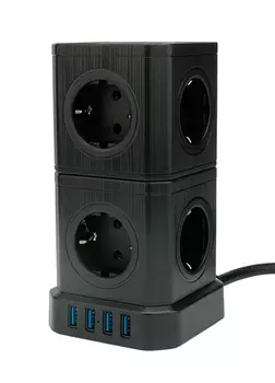 Сетевой фильтр Cablexpert TWR-9-U4-W-2 Tower 9р, 16А, 4хUSB, 3.1А, 2м, ур.защиты 4+, белый, коробка