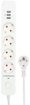 Сетевой фильтр Garnizon EPS-4-U3-W-2 4р, 10А, 3xUSB, 2м, ур.защиты 2+, белый, пакет