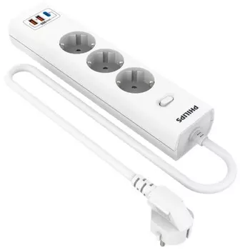 Сетевой фильтр Philips CHP8236WB/51 3 Розетки с USB PD/QC3.0 (5/9/12В) 30Вт кабель - 3M белый