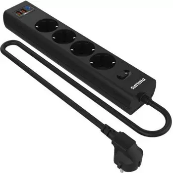Сетевой фильтр Philips CHP8246BA/51 4 Розетки с USB PD/QC3.0 (5/9/12В) 30Вт кабель - 2M черный