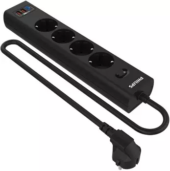 Сетевой фильтр Philips CHP8246BB/51 4 Розетки с USB PD/QC3.0 (5/9/12В) 30Вт кабель - 3M черный