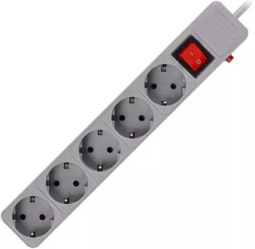 Сетевой фильтр SmartBuy SBSP-5-30-G 16А, 3500 Вт, 5 гнезд, с з/ш, земля, ПВС 3x1.0 мм, 3,0 м, серый (1/45)