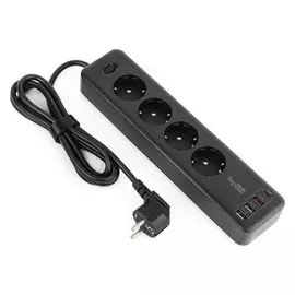 Сетевой фильтр TopOn TOP-PWS4B 4 розетки, 3 USB, Type-C, PD 20W QC3.0, 4000W, 1.8м, черный