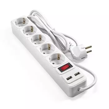 Сетевой фильтр удлинитель Exegate SP-5-USB-1.8W EX295491RUS с USB зарядкой (5 евророзеток с заземлением, 2 USB-A 2A, 1.8м, защита от перегрузки, выклю