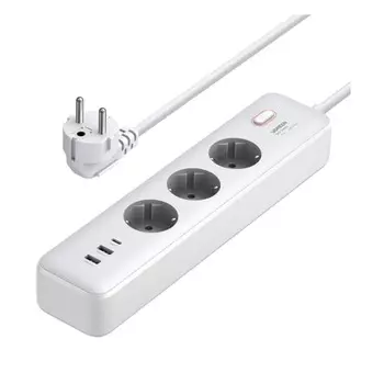 Сетевой фильтр UGREEN CD286 25357 с розетками 30W 3AC Power Strip with Master Switch (2A1C) EU. Цвет: белый