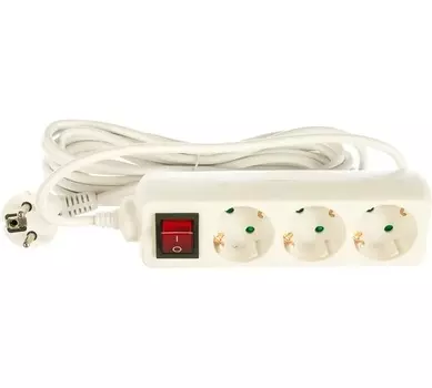 Сетевой фильтр VOLSTEN S 3x5-ZDV 3 розетки, 5 м, 10А, 2200 Вт, белый