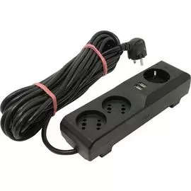 Сетевой фильтр ZIS Pilot 3G 3xGP евро розетки, 10 А/2.2 кВа, 2xUSB, 10 m, black