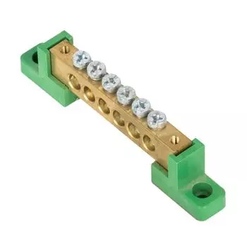 Шина EKF sn0-125-06-2-pe "0" PE 8x12мм 6 отверстий латунь с контактной пластиной 2 зелёных угловых изолятора
