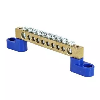 Шина EKF sn0-125-10-2 "0" N (8x12мм) 10 отв. латунь 2 синих угловых изолятора