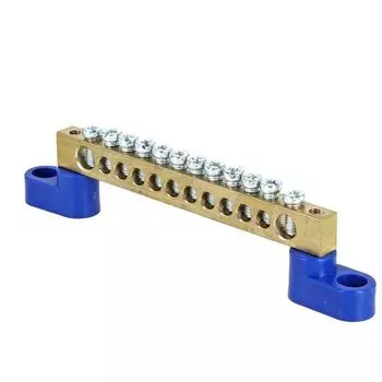 Шина EKF sn0-125-12-2 "0" N (8x12мм) 12 отв. латунь 2 синих угловых изолятора