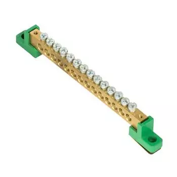 Шина EKF sn0-125-14-2-pe "0" PE 8x12мм 14 отверстий латунь с контактной пластиной 2 зелёных угловых изолятора